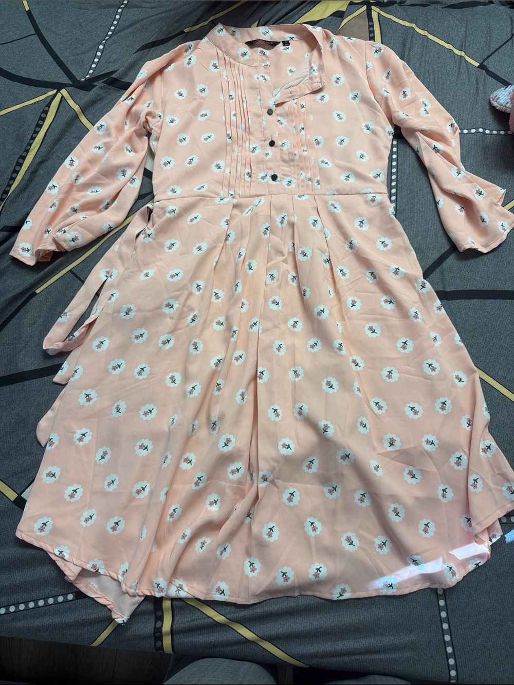 Peach Floral Button-Front Casual Midi Dress